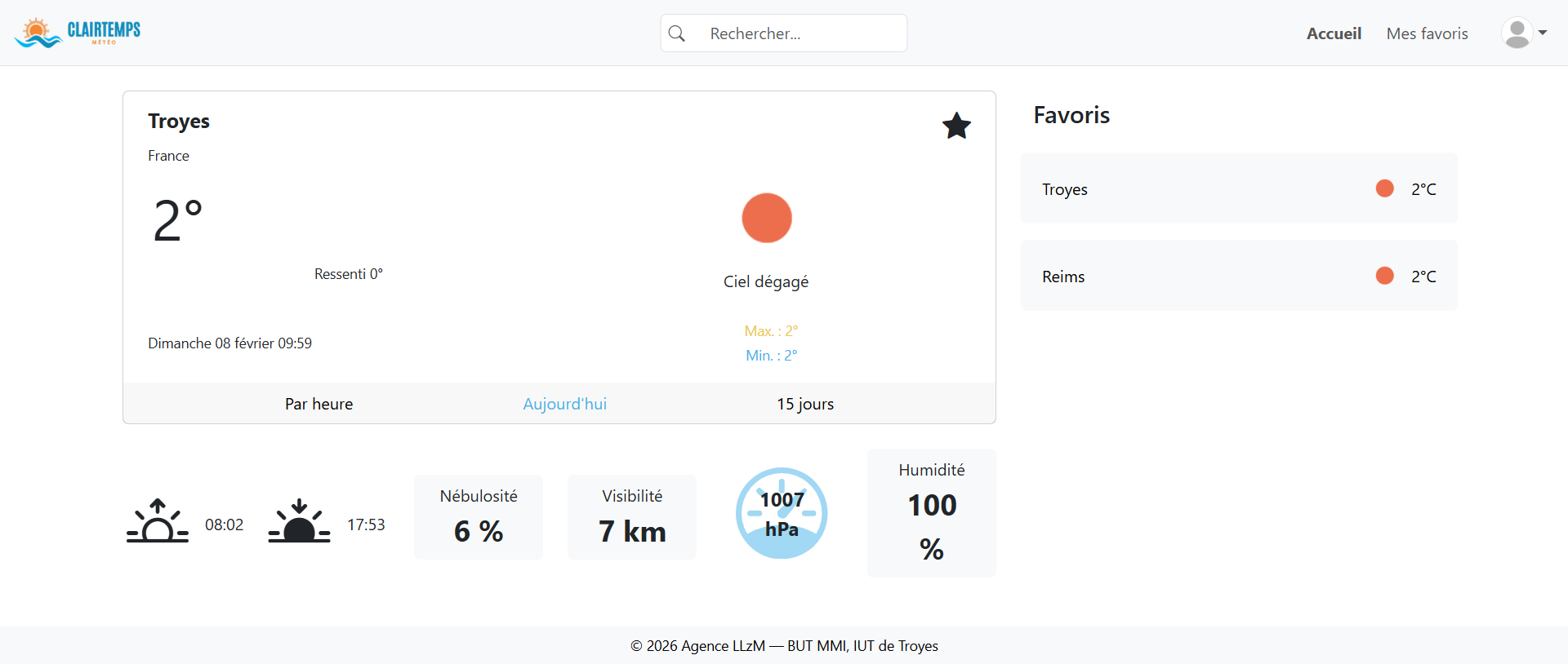 Page de favoris sur desktop