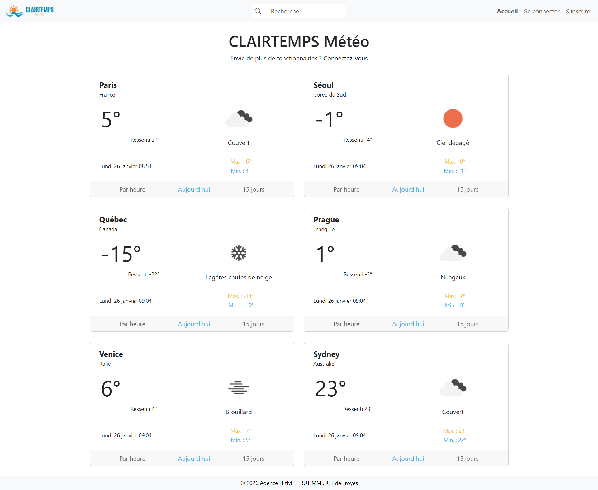 Page d'accueil sur Desktop