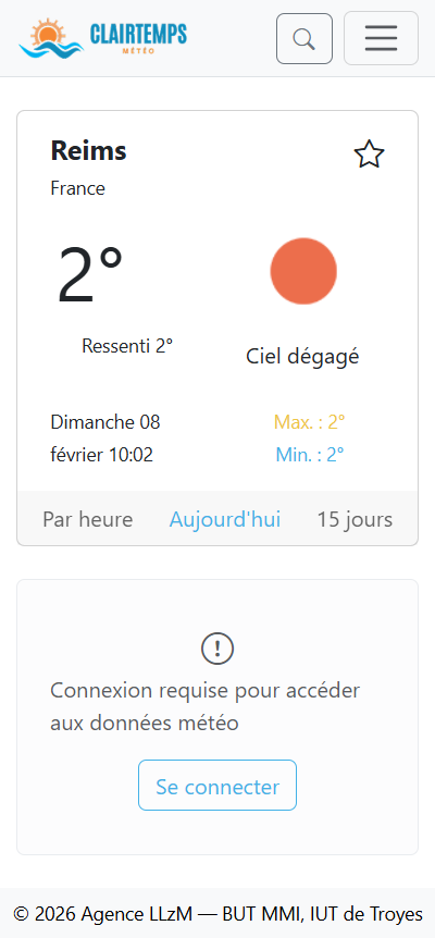 Page de prévisions Non connecté sur mobile