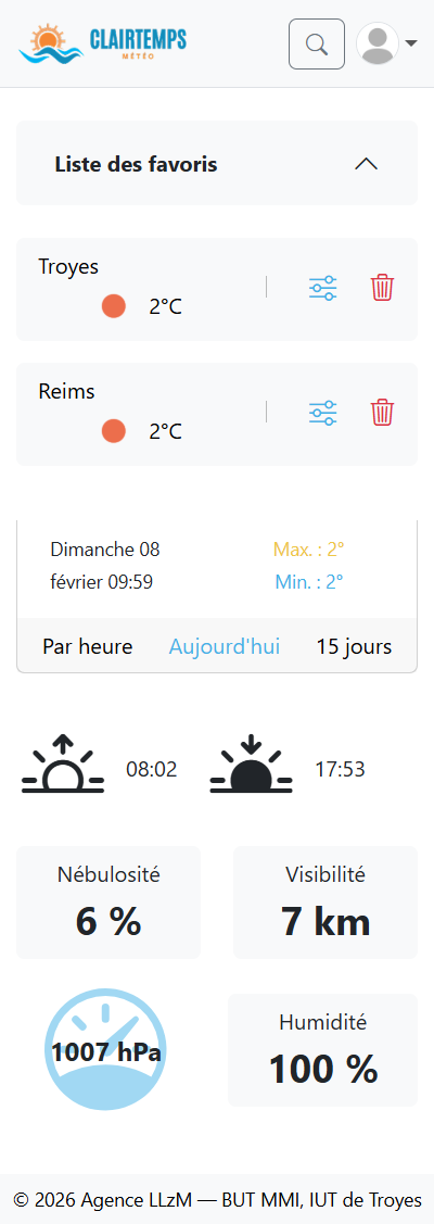 Page de favoris sur mobile