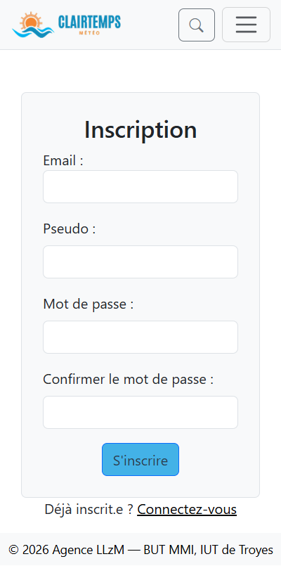 Page d'inscription sur mobile
